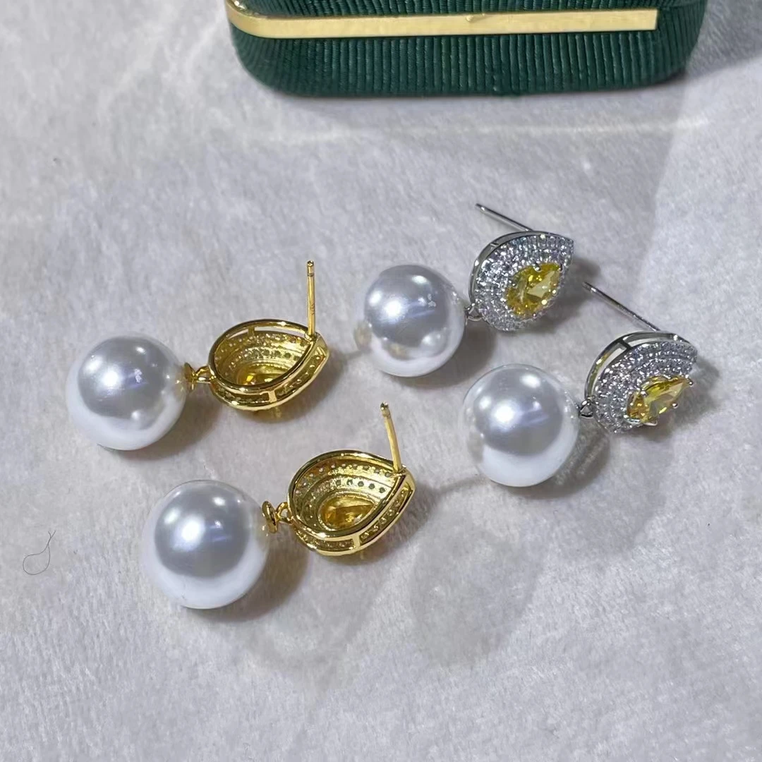 BOWERHAUS  12mm White Oval Pave Pearl Earrings