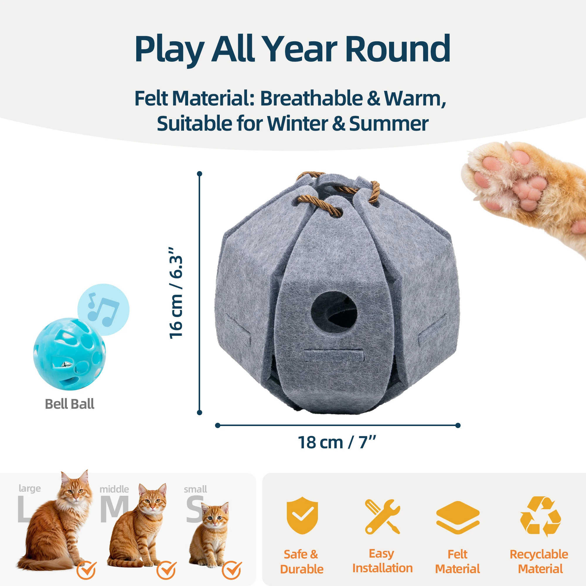 Hot Sale Cat Toy Ball Felt Foldable Cat Toy Bell Ball Self Play Relieves Boredom Interactive Pet Supplies supplier