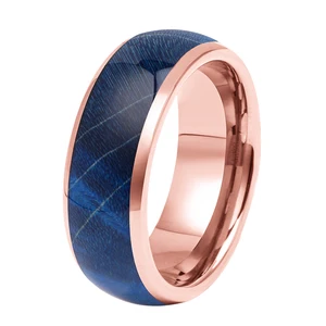 8mm Dome Blue Red Box Elder Wood Tungsten Ring Mens Jewelry Rings Wedding Band