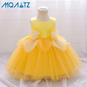 MQATZ Children's Floral Satin Dress Princess Applique Soft Tulle Flower Girls Dress for Summer Formal Evening Parties Birthdays