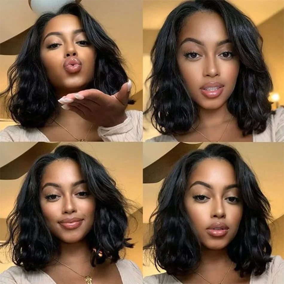 Bob-Perücke, gewellt, 100 % Echthaar, Perücken, vorgezupft, mit Spitze vorne, brasilianisches Remy-Haar, kurze Bob-Perücke_voghion.com
