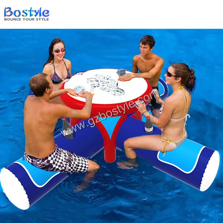 Person Inflatable Seat Mahjong Table Floating on Water Drainage  Protection PVC Water Inflatable Floating Table Poker Table