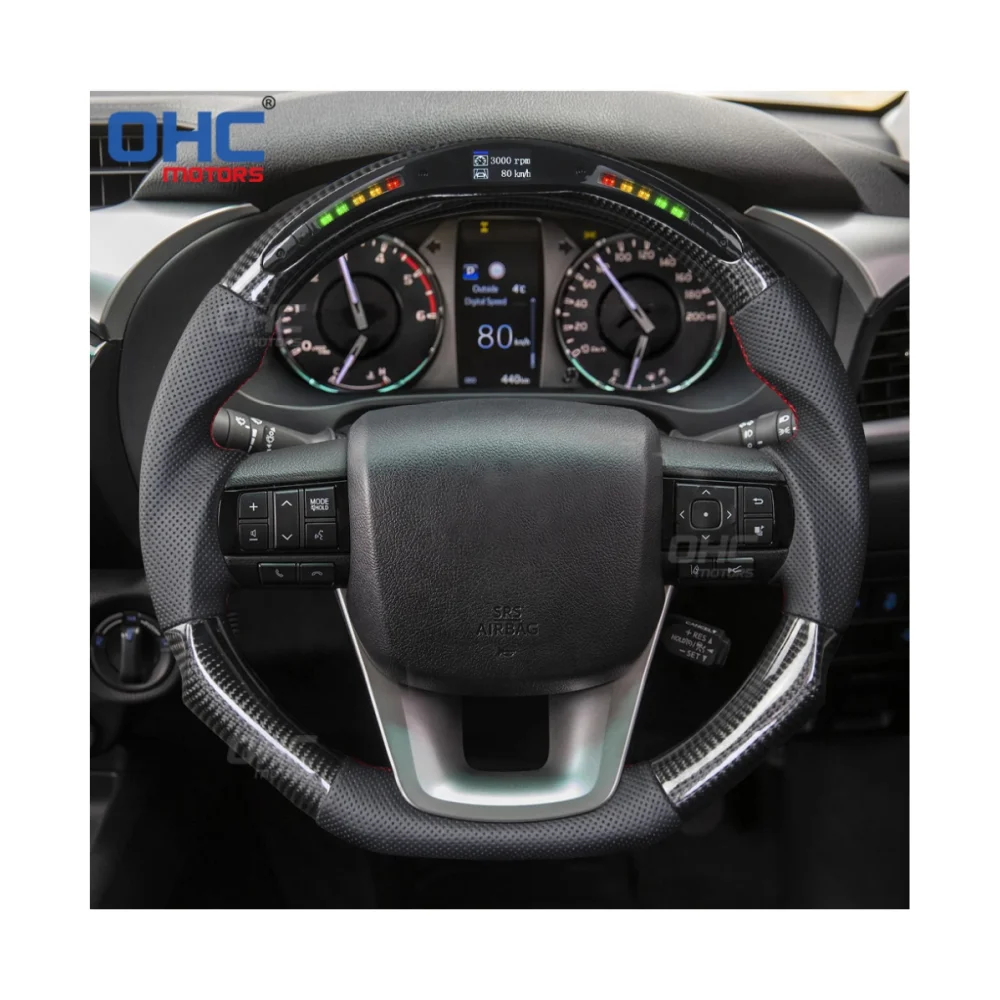 Volant De Course LED Avec Affichage LCD - Fibre De Carbone, Cuir Perforé, Indicateur RPM Et Vitesse, Pour Ford EcoBoost 2018-2021