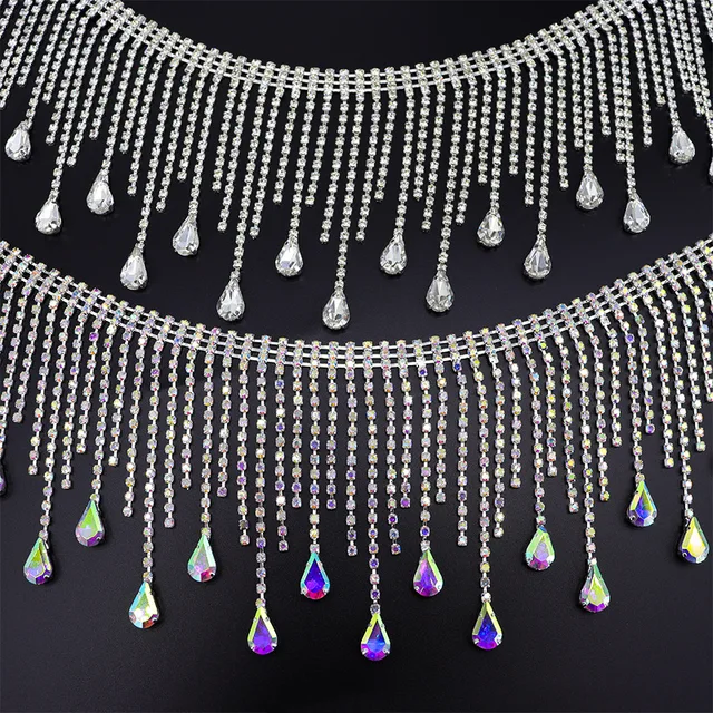 Wonderful design Rhinestone Flower Chain Trim Sew On Horse Eye Crystal Glass Ribbon Applique Trim Sew on Clothes Bag Accessories