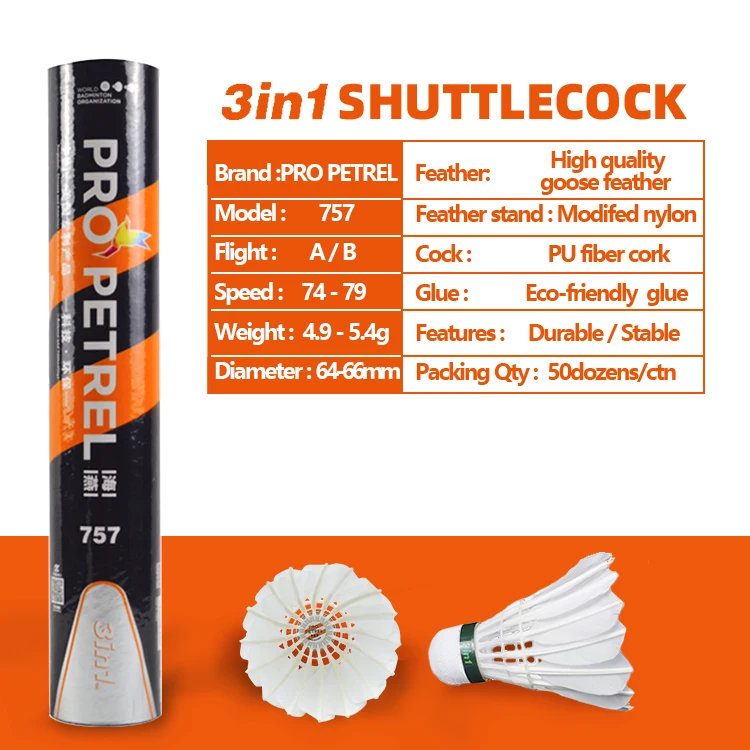 2022 hot sale 3in1 Hybrid Type Training Shuttlecock Natural Goose Feather Badminton Shuttlecock Badminton