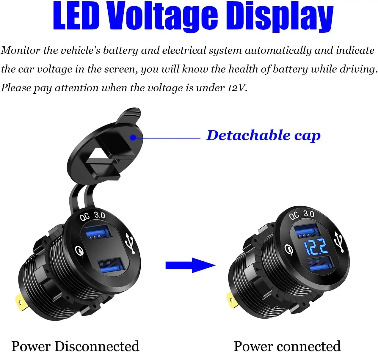 Quick Charge 3.0 Dual USB Charger Socket Waterproof Power Outlet Fast Charge with LED Voltmeter for 12V/24V Car Boat Marine ATV manufacture