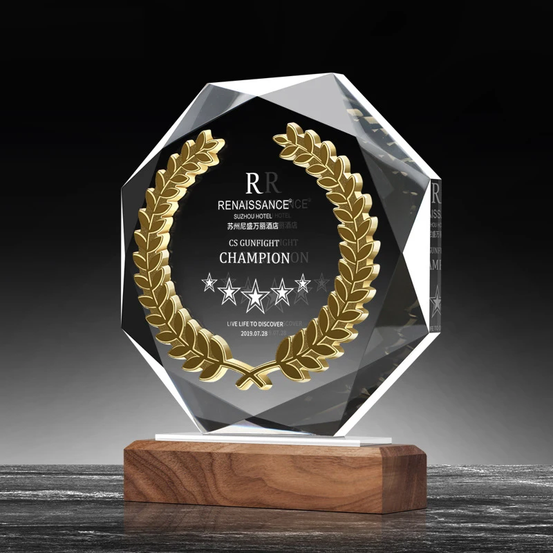 product new design premium crystal trophy customized metal clear crystal glass plate award-6