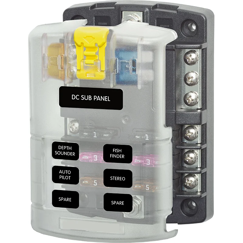6 Circuits Blade Fuse Box with Negative Bus Cover ST Blade 6 Way Fuse Block Fuses for Cars