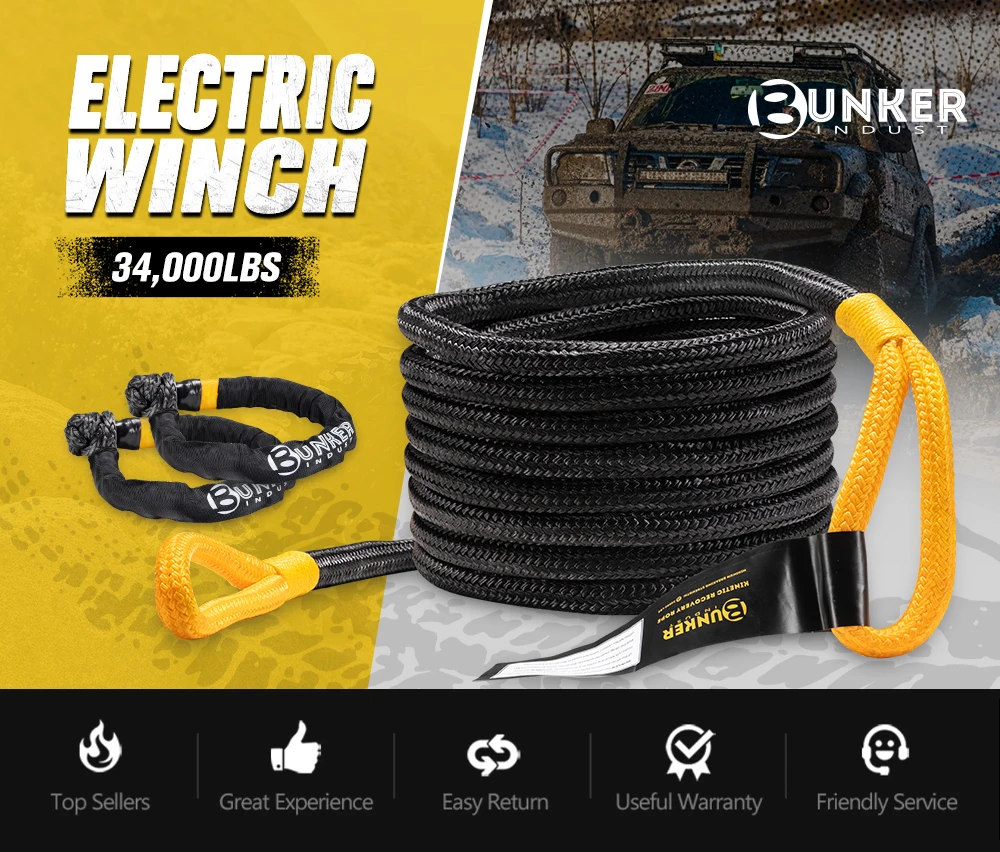 BUNKER INDUST Kinetic Recovery Tow Rope - 34,000lbs Strength