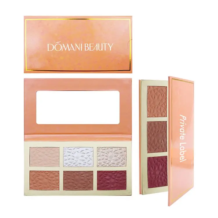 Косметика OEM 6 видов цветов высокопигментные румяна, дистрибьютор, пудра, стойкая оптовая продажа, блестящий Хайлайтер для лица и румяна, палитра