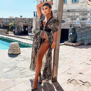 Chiffon Sexy Leopard Women Summer Maxi Dress Bandage Lace Sexy Beach Party Long Dresses Robe Vestido