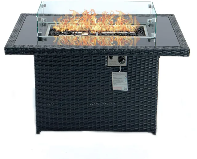 High Quality Rectangle Rattan Woven Fire Pit Table Set With Outdoor Fire Table BBQ Patio Fire Pit