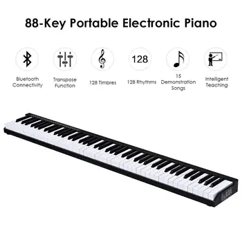 Tastiera Pianoforte Portatile 88 Tasti In Silicone – Arrotolabile, Con Pedale Sustain, Registrazione, Cuffie E Altoparlanti, Per Principianti E Professionisti, Alimentazione USB