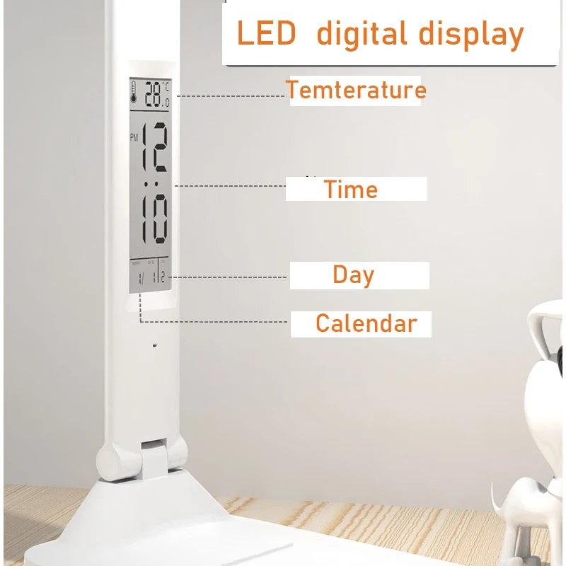 product dropshipping adjustable table light with calendar temperature alarm clock eye protect study reading foldable led desk lamp-40