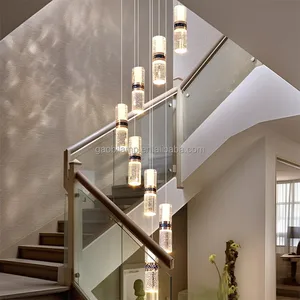 Modern Villa Chandelier for Indoor Home Restaurant Hotel Stair Lighting Creative Hanging Crystal Aluminum Stainless Steel Chrome