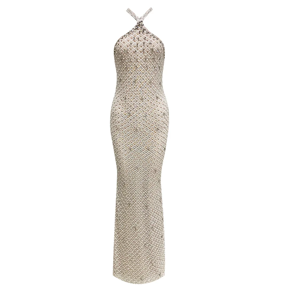 Fashion Vestidos De Fiesta Largos Elegantes Y Sexy Halter Strapless Elegant  Long Party Dress Women Evening Dresses With Pearls