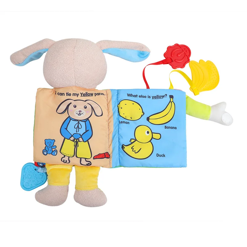 B076A Plush Rabbit Discover Colors Soft Baby Cloth Book With Teether