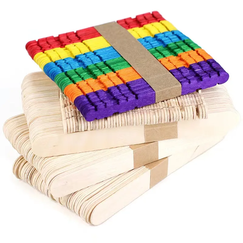 50Pcs Colored Wooden Popsicle Sticks Natural Wood Ice Cream Stick