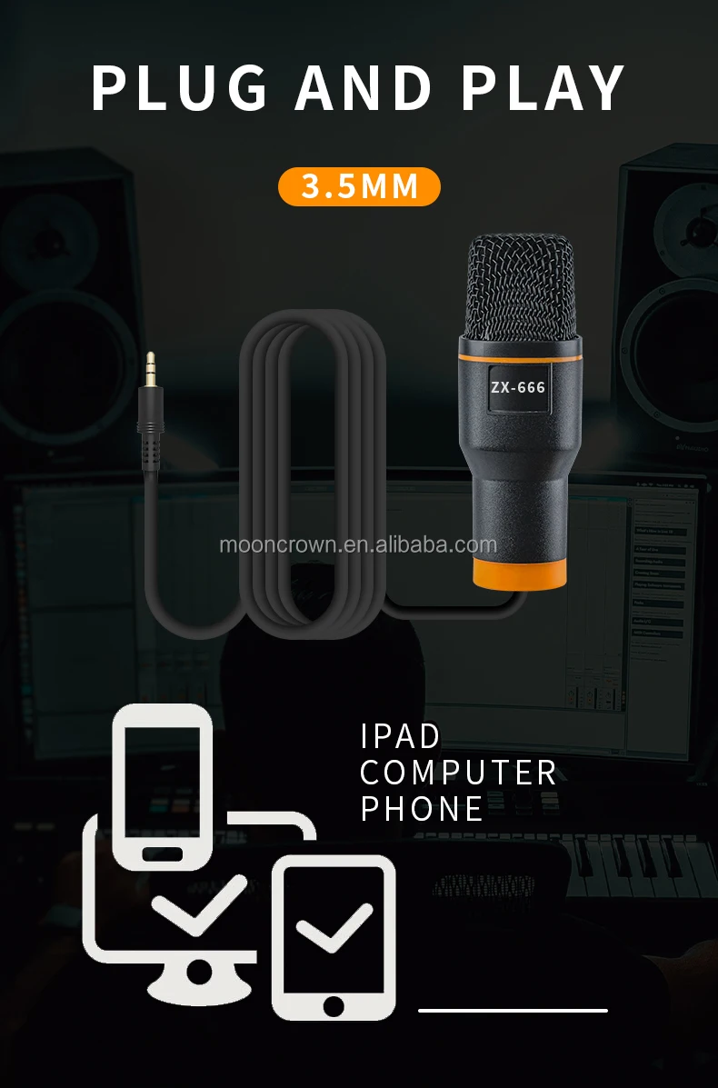 ZX666 USB Recording Microphone Kit: Desktop Vlog Mic with RGB