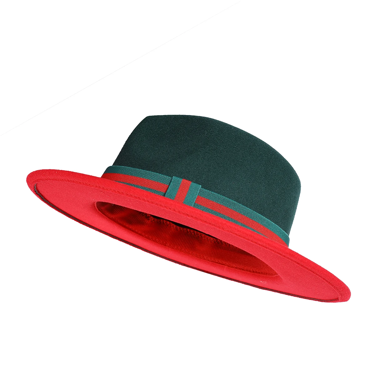 Оптовая продажа 2021 новый дизайнер моды Панама Джаз Fedora Шляпа с широкими полями два тона зеленый и красный Fedora шляпы