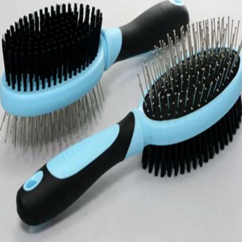 Double Sides Pet Dog Cat Comb Brush Pet Fur Grooming Tool Long Short Hair Blue/Pink