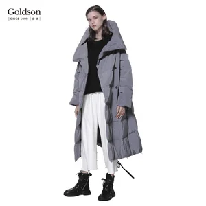 Women's High Quality Quilted Nylon Coat Turn-Down Collar Long Duck Feather Waterproof Winter Season Hooded Polyester Woven