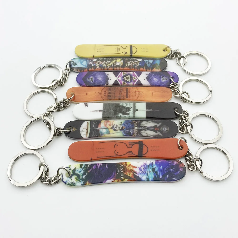 Custom Personalized Copy Printing Plastic Colorful Mini Ski Board Snowboard Gift Keychain