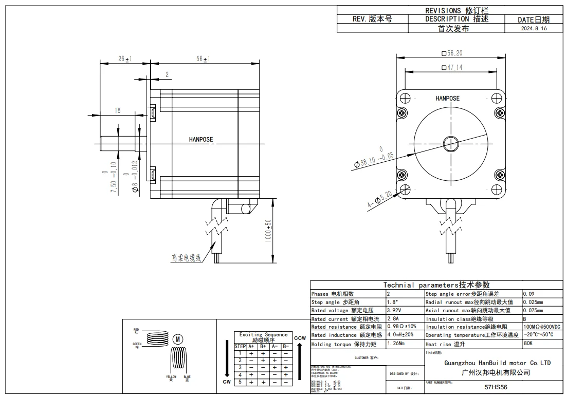 product hanposen nema23 stepper motor sewing machine 28a 126nm 56mm 23hs5628 for cnc milling machine step motor 12v-4
