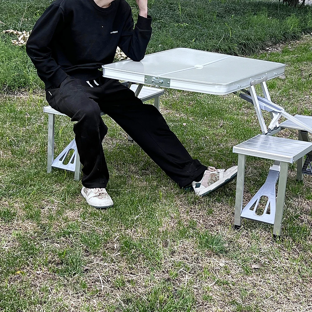 Aluminum Folding Table With 4 Seats Portable Camping Table Outdoor Suitcase Table for BBQ Picnic Hiking