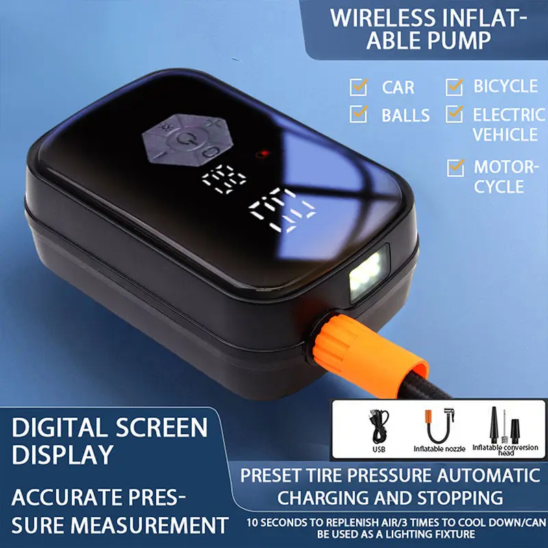 New Portable Mini Air Pump 150psi Dual Digital Display Bicycle Air Pump Compressor LED Lighter Car Tyre Inflator Pump - view 5