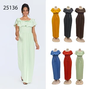 Wholesale New Fashion Summer Elegant a Word Pleated Elegant Casual Round Neck Dress