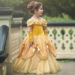Yellow Belle Princess Dress for Girls Beauty the Beast Inspired Mesh Performance Kids Dress Bare Shoulders Age Group Children
