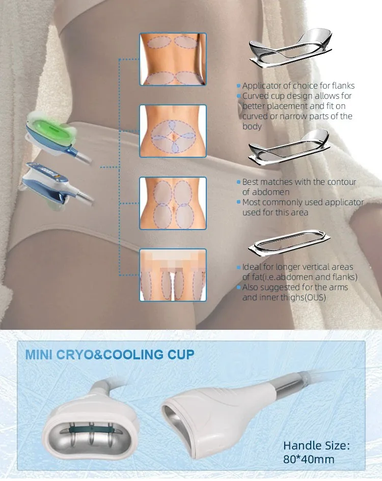 <p data-pm-slice="1 3 []">The Portable Cryo Fat Freezing Machine is designed for professional aesthetic businesses offering targeted body-contouring treatments. Supplied with three interchangeable cryolipolysis applicators, it supports treatment planning for different body areas, from the abdomen and waist to the buttocks, legs, arms and double chin.</p> With three applicator sizes in one compact system, practitioners can select an appropriate handle according to the treatment area and individual client assessment. This versatile configuration makes the machine a practical option for beauty salons, Med Spas and body-contouring studios looking to expand their non-invasive aesthetic service offerings. <strong>Included Applicators:</strong> <ul data-spread="false"> <li>Big Cryo Handle: 17 × 10 cm — abdomen and waist</li> <li>Medium Cryo Handle: 14 × 5.5 cm — buttocks and legs</li> <li>Small Cryo Handle: 8 × 4 cm — double chin and arms</li> </ul> Portable Cryo Fat Freezing Machine with 3 Handles for Professional Body Contouring