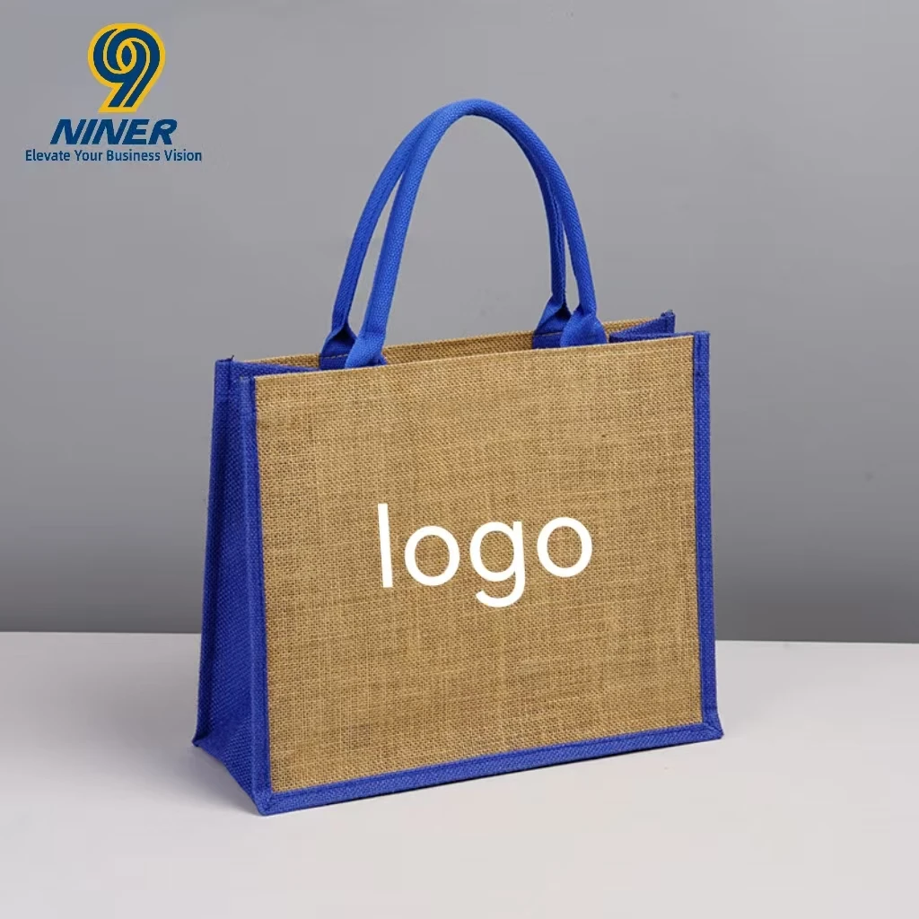 Wholesale  Custom Printed Eco-friendly Burlap Tote Bags Reusable Fashion Jute Shopping & Beach Bags Geometric Patterns