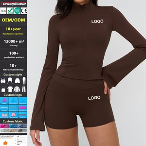 Custom High-Quality Quick Drying Sports Yoga Jacket Stand-Up Collar Zipper Flared Sleeve Coat Women Outdoor Running Sports Top