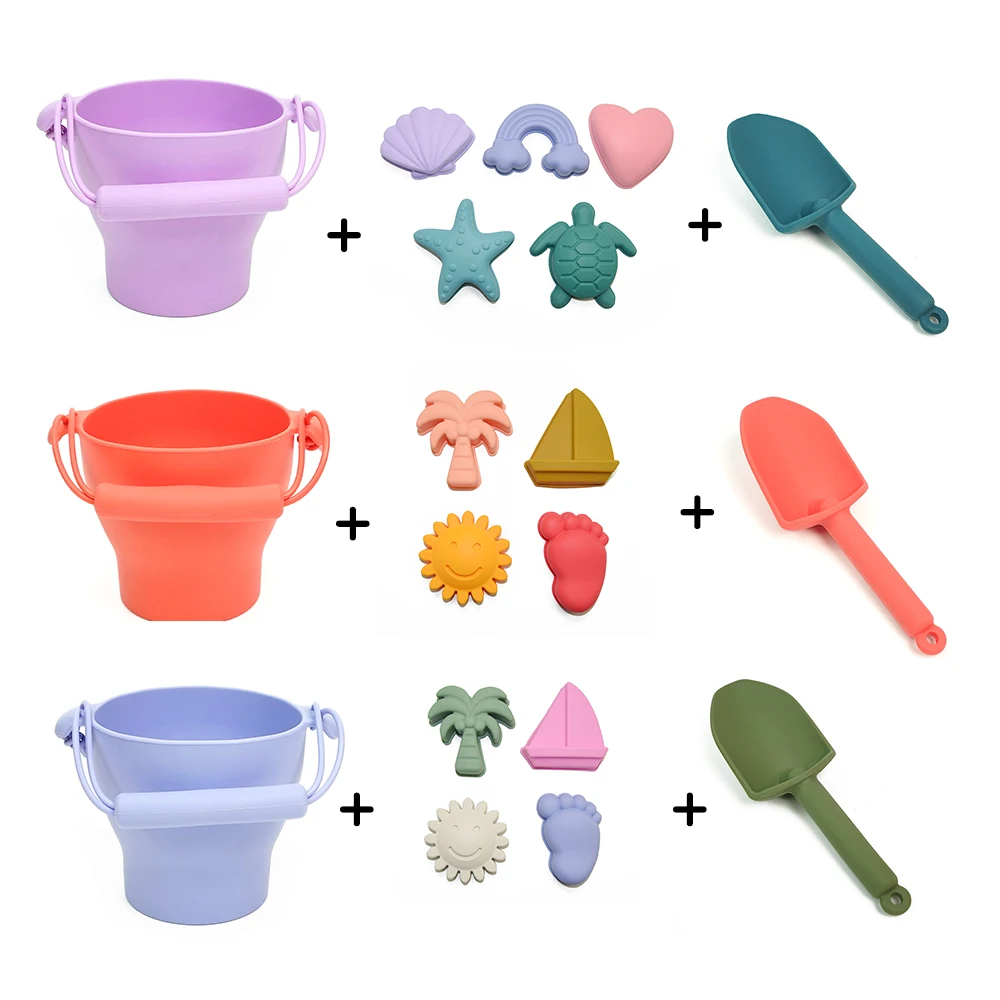 New Design Custom Logo Summer Sand Bucket Beach Baby Toys Set Eco Soft Silicone Game Play for Kids DIY  Wholesale