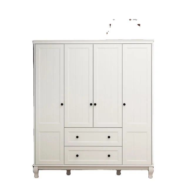 Walk in Wardrobe Closet White Wardrobe Cabinet with 2 Drawers Wholesale Wooden Bedroom Clothes Wardrobe 4 Doors