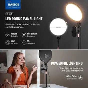 NEEWER Basics 10.5" Desk Ring Light with Stand/Phone Holder/Timer, 3000-6500K Full Screen 15W LED Selfie Panel Lighting for detail image
