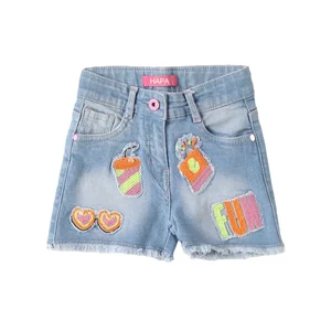 Hot Sale Sequin Patches Jeans Girls Short Jeans Patchwork Fashion Pant Jeans for Girls