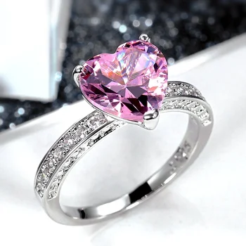 Luxury Solitaire Women Heart Engagement Rings Pink Cubic Zircon Proposal Rings For Girlfriend Fine Anniversary Gift