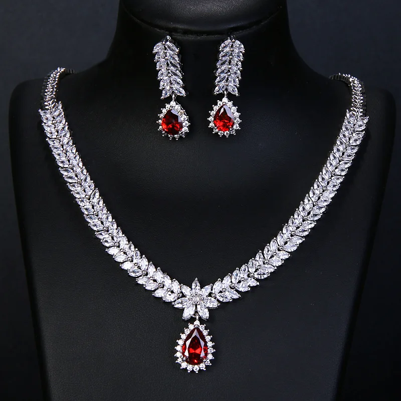 Luxury Womens Red Bridal Jewellery Set Earrings And Necklace By Joyeria Fina  Para Mujer Cadenas Y Aretes From Yanghuaxiao, $25.73