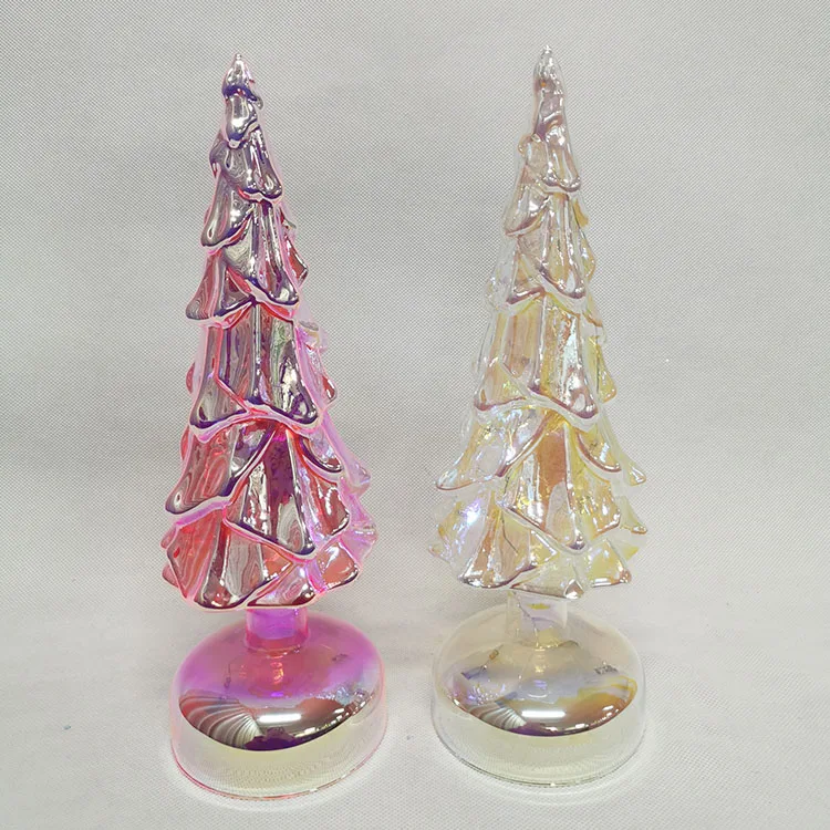 Pre illuminated light up gold best tabletop indoor led hand blown glass cone xmas christmas decor led light tree home supplier