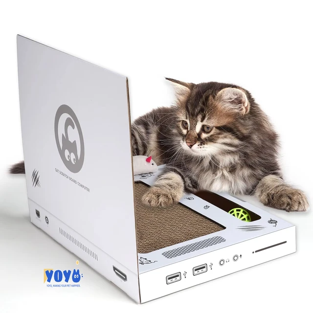 Yoyo Laptop-Shaped Foldable Cat Scratcher Multi-Functional Corrugated Paper Cat Litter Toy Sustainable Claw Grinding Sofa Toy