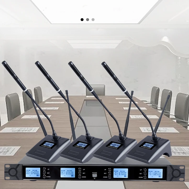 4 Channel Wireless Conference Microphone Professional UHF High Sensitive True Diversity Wireless Microphone