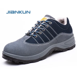 JIANKUN Fashion Unisex Low-Cost Safety Shoes for Men Women Anti-Smash Steel Toe Soft Suede Leather Upper All Seasons Work Shoes