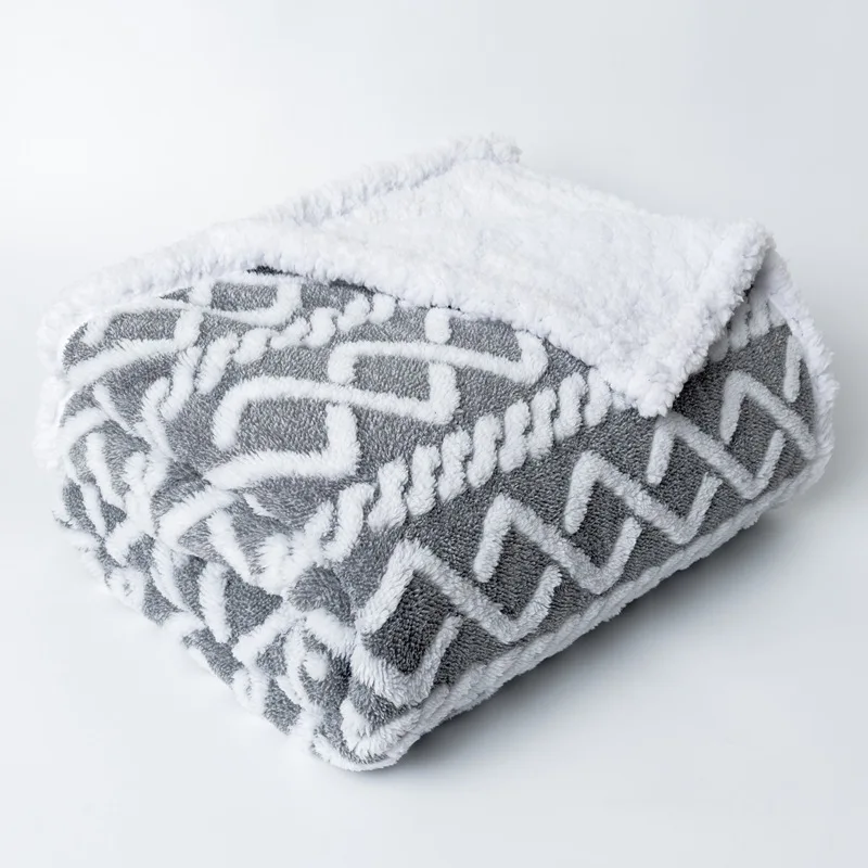 Double Solid Cationic Jacquard Sherpa Fleece Throw Blanket