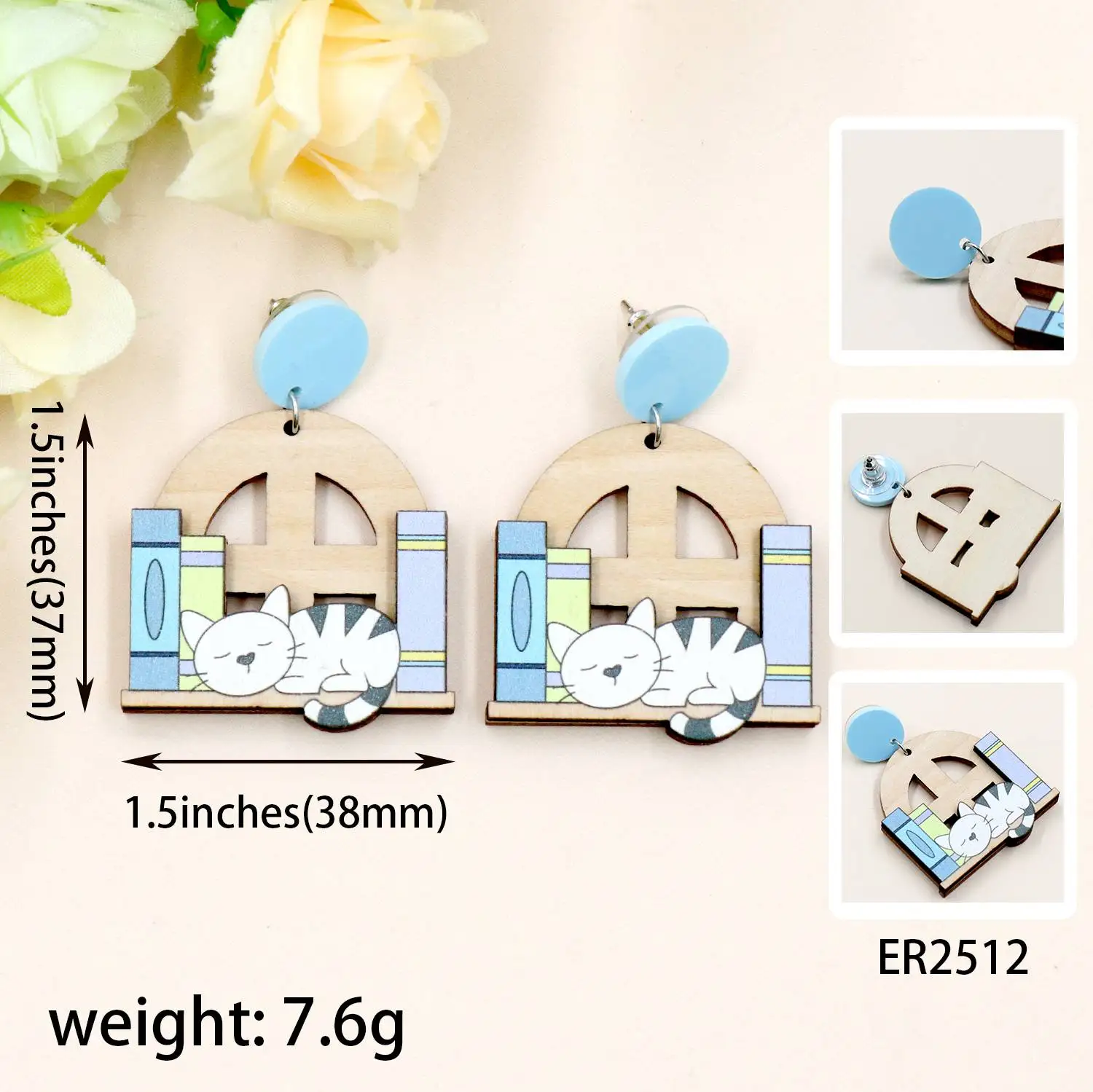 HYLER2512 Vintage 3MM Good Board UV Print Laser Cut Drop Earrings Cat and Book Girl for Teacher's Day Gift supplier