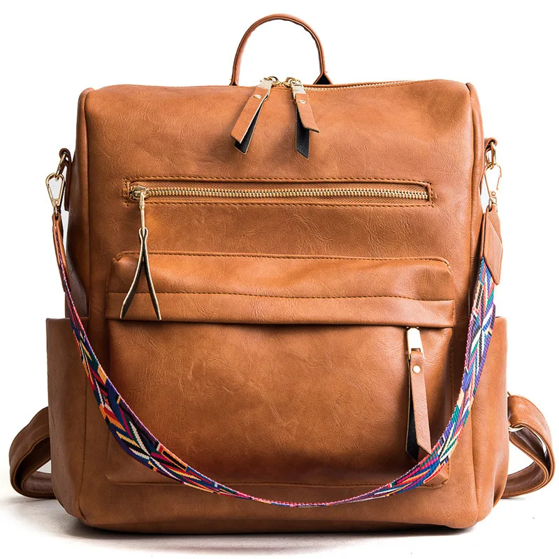 Women Retro Vegan Leather Backpack - Convertible Travel Bag display picture 1