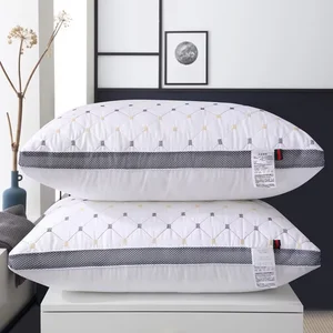 Luxury Five Star Hotel Queen Size Bed Pillows Soft High Quality Embroidery Quilting Feather Silk Pillow with Custom Logo