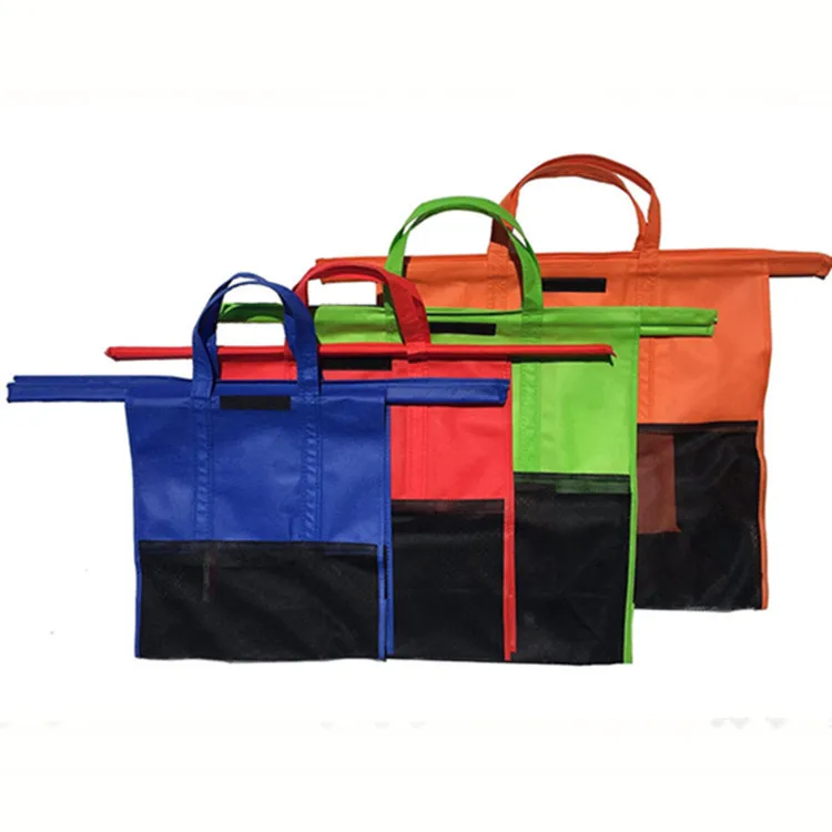 Set of 4 Reusable Shopping Bags Grocery Bags with Insulated Cooler Washable Grocery Cart Bags
